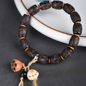 Perle de tambour en bois de santal noir petit trou chaîne de perles de bouddha gravées <span class=keywords><strong>Momofuku</strong></span> mode perles pour hommes et femmes - Product Image 5