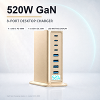 Chargeur de bureau GaN 520W, station de charge 8 ports, 4C PD100W Super Rapide, 4A QC30W, avec écran, pour Dell HP Lenovo