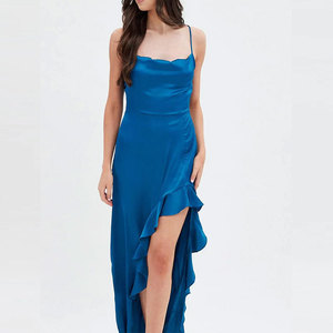 Venta al por mayor de ropa de mujer con volantes detalle sin mangas Maxi satén slip Vestidos <span class=keywords><strong>para</strong></span> mujeres <span class=keywords><strong>señoras</strong></span> - Product Image 4