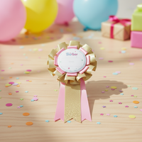 Cinta Personalizada de 7.5*14cm, Ecológica, 100% Poliéster Satinado, con Impresión en Dorado/Plateado, para Cumpleaños, Niña/Niño, Insignia, Roseta, Botón