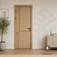 Porte en WPC haut de gamme gravée avec motif linéaire, design artistique à rainures noires délicates, personnalisable pour la décoration d'appartements et de villas, certifiée ISO