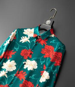 Camicia Floreale da Uomo Vintage Antirughe Traspirante a Maniche Lunghe in <span class=keywords><strong>Verde</strong></span> <span class=keywords><strong>Smeraldo</strong></span> e Rosso Intenso per un Design Vibrante e Alla Moda - Product Image 5