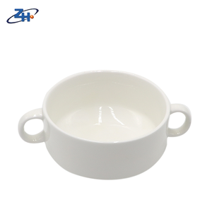 Ciotola per Zuppa in Ceramica con Doppio Manico, Stile Americano, Rotonda, Bianca, Personalizzabile, Set da 2-3 Pezzi - Product Image 2