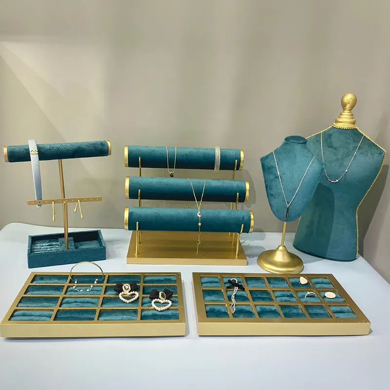 Винтажный синий роскошный металлический комплект ювелирных изделий, серьги, ожерелье, кольцо, браслет, реквизит для ювелирного магазина