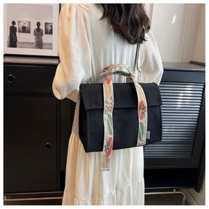 Women's <b>Canvas</b> <b>Tote</b> with Color-Block Webbing Straps, Large Capacity Casual Crossbody & Shoulder Bag - Product Image 3