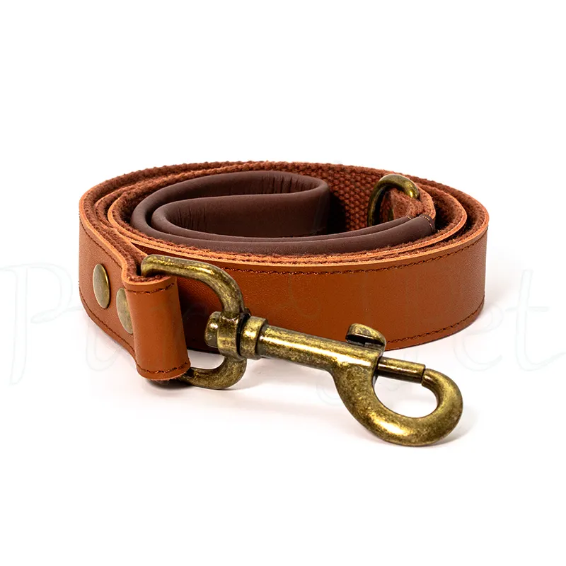 Custom Designer Luxury Genuine Leather Pet Collar Lead Rope Real Leather Wholesale Dog Leash