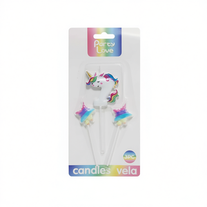 Velas de Cumpleaños Unicornio Party Love, Juego de 3 Piezas con Estrellas, 6 cm, Vela Candies - Product Image 1