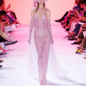 豪華ドバイライラックイブニングドレスビヨンセ風ロングストレート手袋ケープスリーブスパンコール3Dプロムパーティー用SZ437-1 - Product Image 1