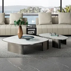 İtalyan lüks yeni tasarım oturma odası mobilya mermer sehpa modern mermer metal çay sehpalar setleri