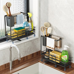 Évier de cuisine moderne à rebord étroit avec égouttoir rétractable, support mural pour éponge, chiffon et détergent, brosse de nettoyage écologique - Product Image 4