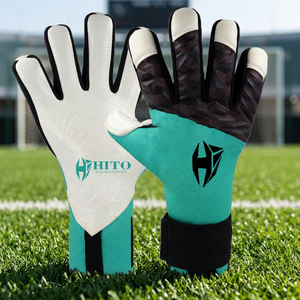 New Arrival Goalkeeper <b>Gloves</b> Front Palm Contact <b>Latex</b> Backhand High Foam <b>Latex</b> And Silicon Inject Hybrid Cut Attached Strap - Product Image 2