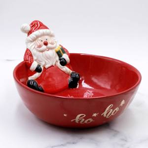 Bol en céramique décoratif avec motif de Noël Ho Ho Ho Père Noël, bol à riz pour cadeau de Noël - Product Image 3
