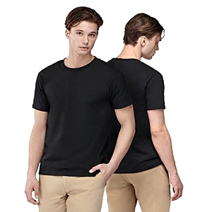 T-shirt sport respirant à manches courtes et col rond pour homme, en coton et fibre de bambou, coupe classique, imprimé numérique, tricot jersey noir - Product Image 1