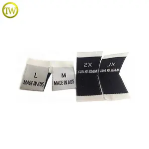 Custom private design woven damask logo tags clothing brand name fabric size label for neck collar