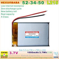 523450 3.7V 1000mAh 2 kabel baterai Li-Ion polimer untuk Speaker 503450 L215