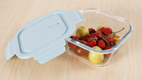 Ensemble de 4 bols en verre borosilicate trempé pour micro-ondes, carrés, hermétiques, avec compartiments, pour la conservation des aliments