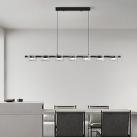 Lustre LED moderne en verre cannelé, luminaire suspendu rond noir mat, 8 lumières, luminaire de plafond pour salon, salle à manger