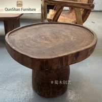 Table à thé ronde en bois massif style Wabi-sabi, convertible, portable, rustique, vintage, vieilli, pour maison d'hôtes, salon, mobilier de maison