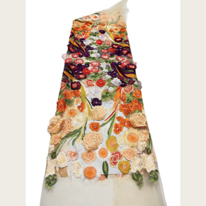 Tissu en dentelle de tulle brodé floral 3D stéréo G3677, style peinture à l'huile vintage, pour robes de soirée, cheongsams et robes de mariée - Product Image 1