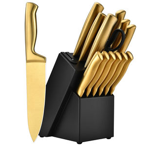 High Hardness Household Luxury Cooking Gold Titanium Coated Stainless Steel Kitchen <b>Knife</b> <b>Set</b> with Black Block - Product Image 1