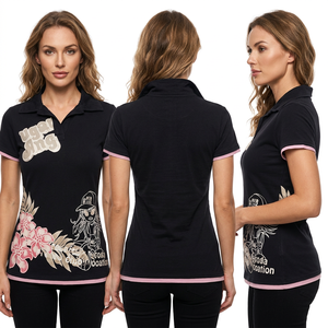 Chemise d'été en coton noir imprimé pour femmes avec motif floral et dessin animé, manches courtes, haut décontracté - Product Image 5