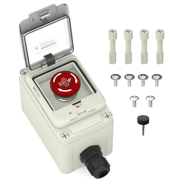 Waterproof Emergency Stop Switch Box 8A 250V Estop Button 1NO 1NC with Fixable Clear Cover for Industrial Use