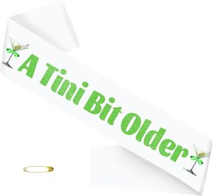Banda de Cumpleaños con Temática de Martini en Verde, un Poco Más Madura, Banda de Satén con Temática de Martini para Decoraciones de Cumpleaños para Adultos en Interiores/Exteriores - Product Image 1