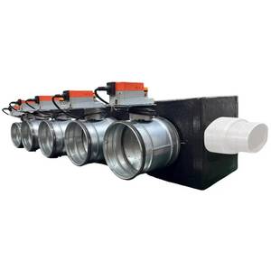 Plénum de ventilation industriel en mousse de polyuréthane à 5 zones avec registres motorisés Lindab de 160 ou 200 mm et connexion latérale VMC - Product Image 1