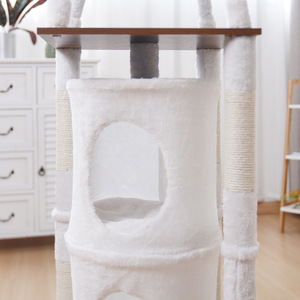 Double Barrel Cat Tree 2 <b>Levels</b> Solid White Sisal Scratching <b>Post</b> Durable Pet Furniture For Indoor Cats - Product Image 3