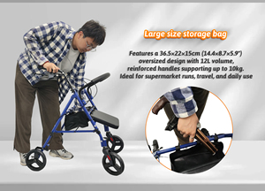Rollator Walker cho người cao tuổi lớn 4 bánh xe Walker người lớn đi bộ hỗ trợ với ghế rollator cho có thể gập lại nhôm Walker - Product Image 4