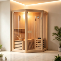 Cabine de sauna carrée en bois de pruche massif avec verre trempé de 8 mm, spacieuse pour 4 personnes, idéale pour la maison ou la salle de sport