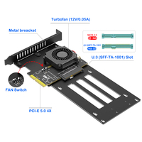 Carte adaptateur PCIe 5.0 X4 U.3 (SFF-TA-1001) NVMe HDD avec ventilateur de refroidissement Turbo 12V, convertisseur SSD U.3 2,5 pouces pour ordinateur de bureau/serveur, en métal