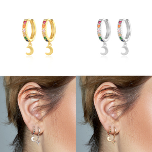 Boucles d'oreilles pendantes en argent sterling ROXI S925, forme croissant simple, avec diamants colorés - Product Image 5