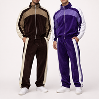 Ensemble survêtement pour homme, pantalon de survêtement et sweat-shirt à fermeture éclair, design personnalisé, streetwear surdimensionné, bloc de couleur, patchwork, velours côtelé, veste de course, survêtement