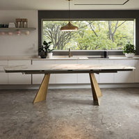 Mobilier de salle à manger personnalisé, moderne et léger de luxe avec pieds en métal Table de table en céramique, verre trempé, pliable et réglable