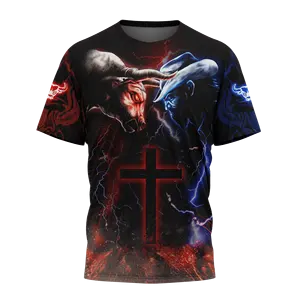 Elegante da uomo Regular Fit tonde T-Shirt personalizzata Lightning Bull Ride Cross T-Shirt da uomo in cotone Oversize T-Shirt uomo