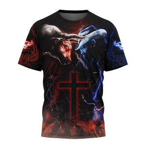 Camiseta <span class=keywords><strong>de</strong></span> equipo redondo <span class=keywords><strong>de</strong></span> ajuste Regular para hombre con estilo, camiseta personalizada con Lightning <span class=keywords><strong>Bull</strong></span> Ride Cross para hombre, camiseta para hombre - Product Image 1