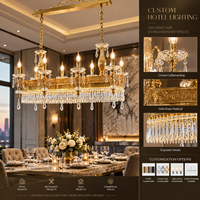 Lustre rectangulaire européen en cristal sculpté doré avec chaîne de bougies suspendues pour l'éclairage des espaces de restauration d'hôtel