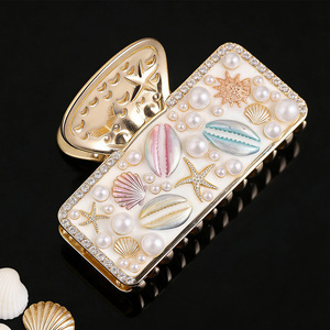 Pinza para el pelo estilo marino con perlas y pedrería, hecha a mano, con conchas, estrellas de mar, pentagramas y tiburones, decorativa para la parte trasera de la cabeza, ideal para la playa y estilo náutico. - Product Image 2