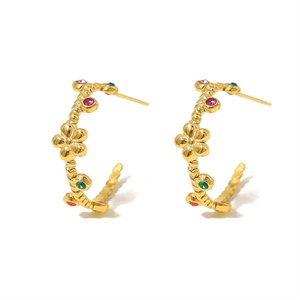 ต่างหูห่วงทอง 18k ประดับดอกไม้เพชรซิคอน ยอดนิยม - Product Image 1