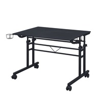 AJUNION Table de bureau d'ordinateur de conception professionnelle avec roues Table de jeu en panneau de particules PC bureau d'ordinateur de jeu à hauteur réglable