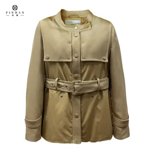 防风女式夹克带皮带休闲风格适合户外购物办公室女式冬季夹克高品质