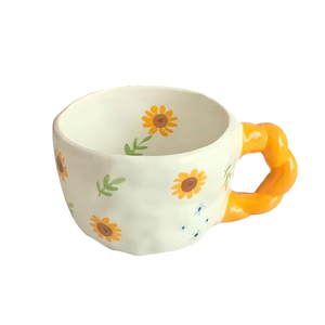 Eco-Friendly Ceramic <b>Mug</b> Korean Style Hand-painted Underglaze Color <b>Cute</b> Floral Pattern Pink 250ml-300ml Handle Birthday Gift - Product Image 1