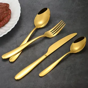 Alat makan Stainless Steel emas, 5 buah restoran peralatan makan Set sendok garpu emas Modern