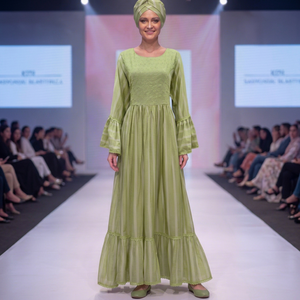 Elegant Modest Women's Luxury Eco-Friendly Green Rayon Floral Embroidered Maxi <b>Dress</b> Long Bishop <b>Sleeves</b> for African Traditional - Product Image 4