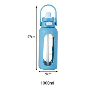 Nouvel Arrivage – Bouteilles de Sport en <span class=keywords><strong>Verre</strong></span> Borosilicate de 1000 ml, Simples et Élégantes, <span class=keywords><strong>avec</strong></span> Poignée Portable et Couvercle à <span class=keywords><strong>Paille</strong></span>, Idéales pour le Camping - Product Image 2