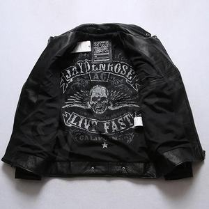 Blouson de motard en cuir d'agneau véritable pour hommes, fait à la main en noir avec tissu en toile - Product Image 6