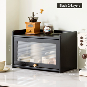 Caja de pan de bambú grande de escritorio negro, armarios de almacenamiento multicapa de mesa, contenedor de cosméticos con ventana de acrílico transparente - Product Image 5