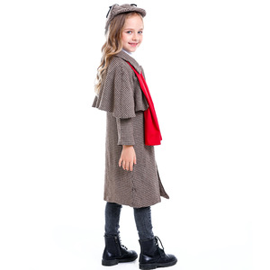 Adult Kids Children TV &amp; Movie <strong>Detective</strong> Costume Plaid Turtleneck <strong>Coat</strong> for Halloween Carnival Party Family Uniform Dresses - Product Image 2