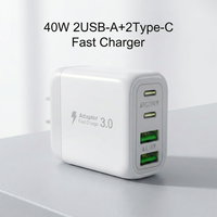 Chargeur rapide PD QC 4-en-1 40W en gros, adaptateur mural 2 USB-A 2 Type-C avec prise US EU UK, portable et ignifuge pour voyage